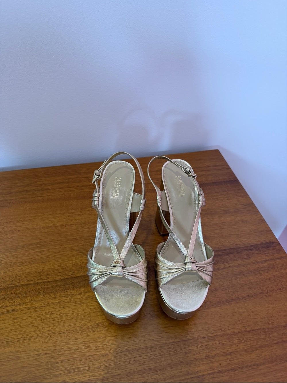 Michael Kors Metallic Gold Strappy Platform Slingback Heels